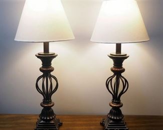 Matching 25" Pedestal Table Lamps, Qty 2, Both Power On