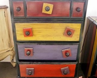Unique Hand Painted 4 Drawer Chest Of Drawers 43" H x 30" W x 17" D