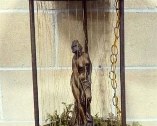 Oil Rain Lamp With Female Figurine, Approx 39" Tall