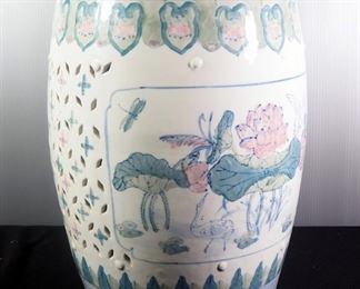Porcelain Floral Painted Garden Stool, 18" Tall