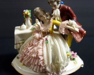 Ceramic Colonial And Victorian Figurines And More, Some Dresden, Total Qty 7