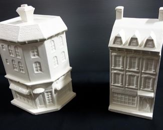 Porcelain Canister Set, Designed As Buildings, Approx 12" Tall, Qty 4