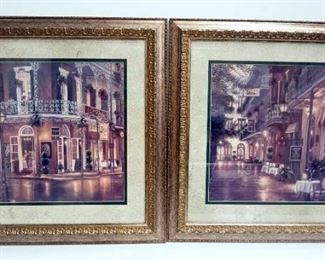 Two Matching Prints Of New Orleans Bistros By B. Brown, Framed And Matted Under Glass, 24.25" x 24.25"