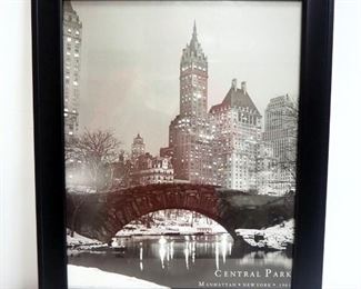 Black And White Print Of 1961 New York City Central Park, Framed, 19.5"x23.5"