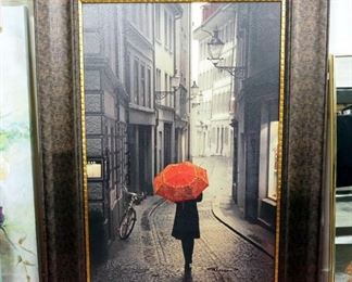 Stefano Corso, "Red Rain" Print On Board, Framed, 34.25" W x 46" H