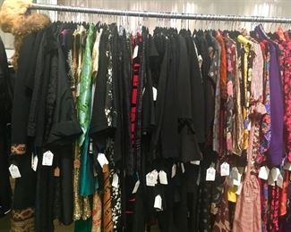 Assorted vintage dresses, coats, lingerie