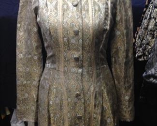 Long vintage gold medallion print jacquard coat