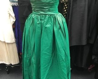 1050's green velvet and taffeta ballgown