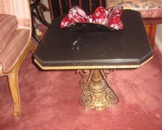 Pair Of Marble Top Tables With Brass Scrolled Base 