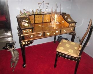 Gold Leaf Asian Accent Writing Desk with seating