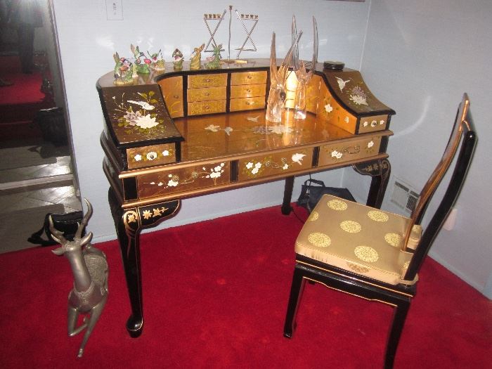 Gold Leaf Asian Accent Writing Desk with seating