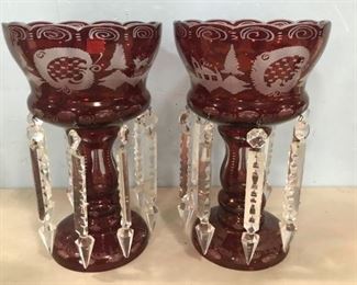 Bohemian Cranberry Glass Lusters