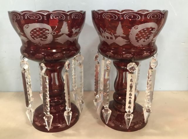 Bohemian Cranberry Glass Lusters