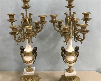 Reproduction Brass & Alabaster Candelabras