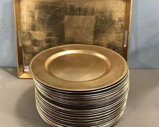 Modern Gold Gilt Beaded Chargers and Tray