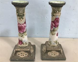 Pair of Nippon Marriage Candle Sticks