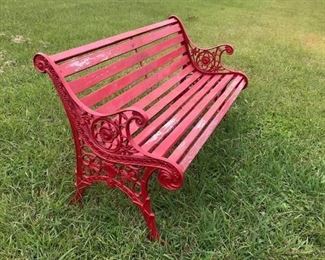 Painted Red Outdoor Bench