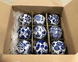 Nine Blue & White Decorative Balls