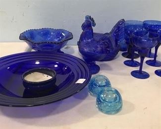 Group of Blue Glassware Pieces