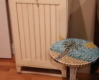 Small Cabinet and Small Round Mosaic Tile Top Table