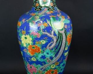 A Large Meiji Enameled Phoenix Vase