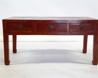 A Red Lacquered Chinese Three Drawer Coffee Table
