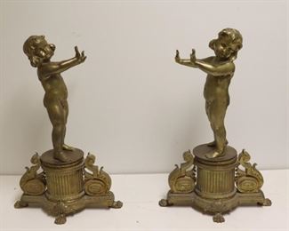 A th Century Pair Of Gilt Bronze Figural Chenets