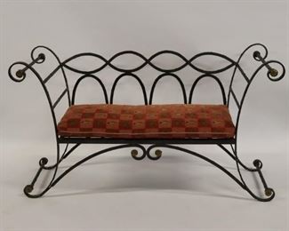 Antique Hand Wrought Iron Bench With Gilt Metal