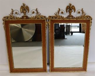 Antique Pair Of Mirrors With Gilt Eagle Crowns