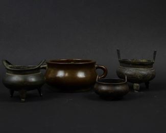 Group of Four Bronze and Metal Censers