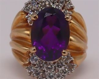 JEWELRY kt Gold Amethyst and Diamond Ring