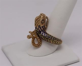JEWELRY kt Gold and Enamel Bypass Snake Ring