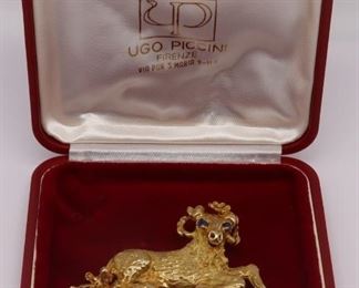 JEWELRY Ram Form kt Gold and Sapphire Brooch