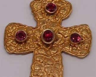 JEWELRY Signed kt Gold and Colored Gem Cross