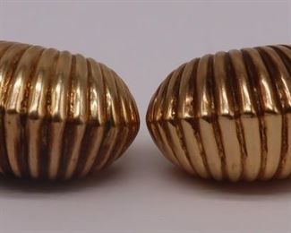 JEWELRY Vintage Signed kt Gold Ribbed Ear Clips