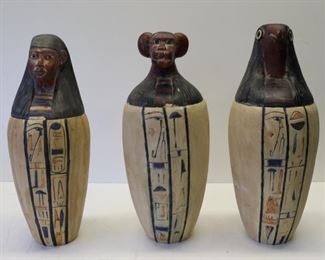 Lot Of Vintage Canopic Jars With Hieroglyphics