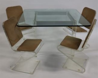 MIDCENTURY Lucite Table Z Form Lucite Chairs