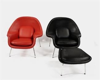 MIDCENTURY PAIR Red Black Womb Chairs