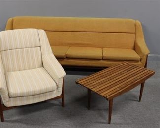 MIDCENTURY Sofa With Arm Chair Slatted Table