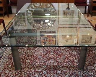 Midcentury Steel And Brass Table With Beveled