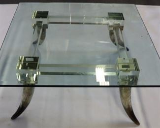 Midcentury Style Lucite Coffee Table With Horn