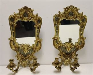 Pair Of Large Bronze Mirror Back Arm Sconces