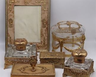 Pc French Gilt Desk Set and Frame