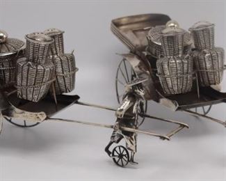 SILVER Pair of Lee Yee Hing Silver Rickshaw Sets