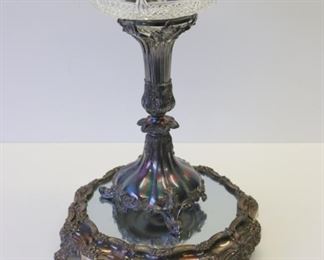 Silverplate Cut Glass Tazza And Mirrored Base