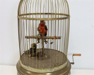 th Century French Gilt Metal Bird Cage Automaton