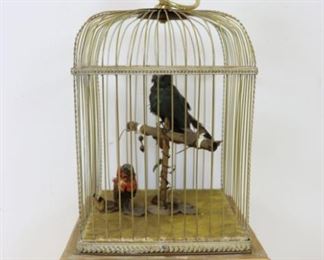th Century French Gilt Wood Bird Cage Automaton