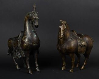 Two Bronze Chinese Style Caparisoned Horses