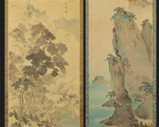 Two Japanese Landscapes as Hanging Scrolls