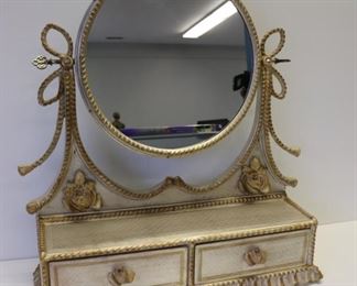 Vintage Paint Decorated Table Top Vanity Mirror